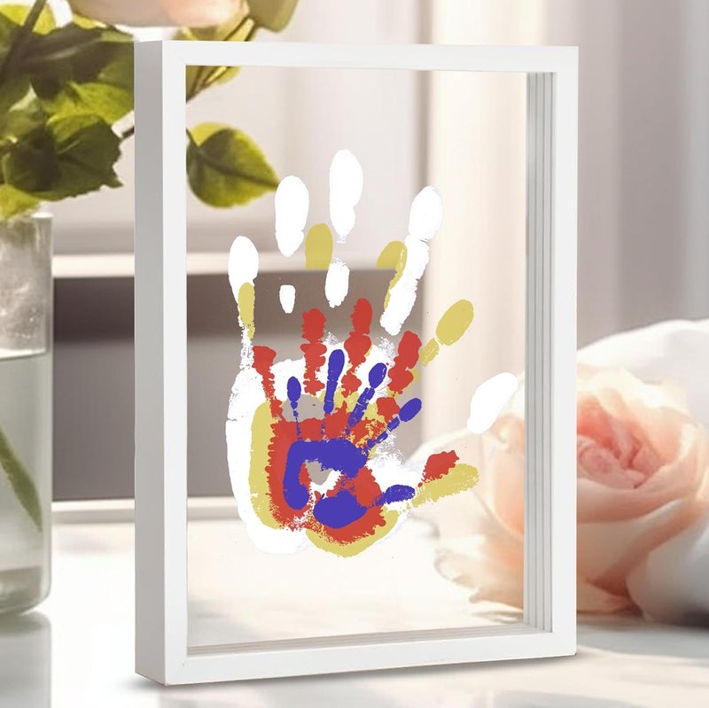 CHERRY CHEERS Family Handprint Kit, DIY Craft Keepsake Wooden Frame, Endless Gift Set, Non-Toxic Paints, Transparent Sheets (White) - Image 1